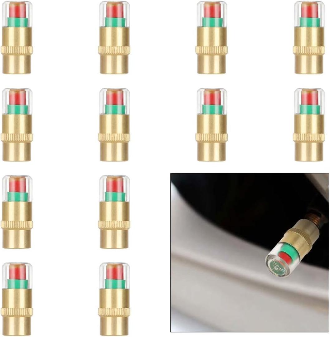2 x 12PCS Car Tire Pressure Monitor Valve Stem Caps, 3-Color Eye Alert Valve Stem Caps Sensor Indicator, 2.4Bar 36PSI Tire Pressure Gauge Valve Caps for Cars, SUVs, Trucks, Motorcycles, Bicycles (Gold)