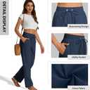 SEMARO Womens Casual Linen High Waist Pants Drawstring Loose Fit Summer Pants Trousers with Side Pockets (Blue, S)