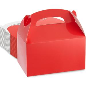 Juvale Red Gable Boxes - 6.2 x 3.5 x 3.6 In Pack of 24 - Sturdy 300 GSM Paper Carriers & Handles - Party Favors & Cardboard Treat Boxes