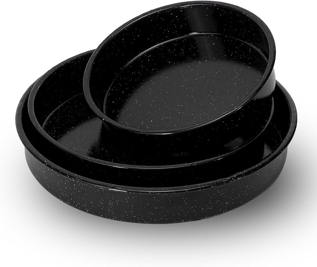 3-Pack Enamel Roasting Pan Set Round Deep Baking Pans Oven Trays10"/12"/14" Cake Pans High Performance Non-Toxic Pizza Pan Cookie Baking Sheets Oven Trays For Cooking Merry Christmas Gift for Mom, 10.24/12.6/14inch