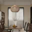 Arturesthome Boho Round Pendant Light,1-Light Rattan Chandelier Hand-Woven Wicker Pendant Light Coastal Beach Ceiling Hanging Light for Kitchen Island Living Room W 19.68"