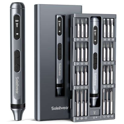 Soleilwear Mini Electric Screwdriver Set, 52 in 1 Precision Electric Screwdriver Cordless with 48 Magnetic Bits, Repair Tool Kit with Tweezers and Pry Bar