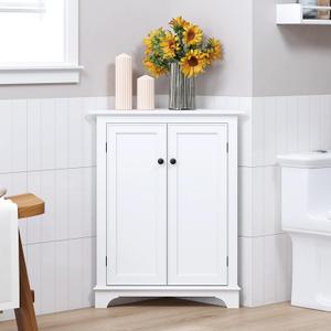 Spirich Floor Corner Cabinet with Doors and Shelves, Freestanding Bathroom Corner Storage Cabinet for Bathroom, Living Room, White, Small