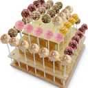 Wood Cake Pop Stand 56 Hole Cake Pop Tower 3 Tier Lollipop Stand Square Cake Pop Display Stand for Wedding Birthday Party