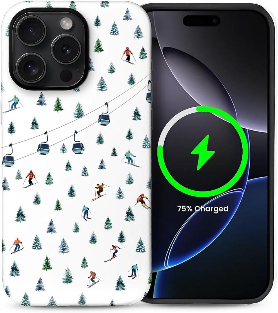 for iPhone 14 Pro Max Case,Compatible with MagSafe,Dual-Layer Hard Shell + Silicone Cover,Full Body Protection Shockproof Case for iPhone 14 Pro Max-Skiing Resort Winter Holiday