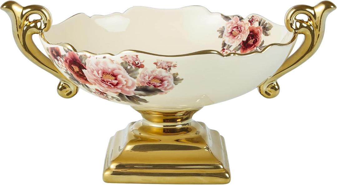 fanquare Wavy Fruit Bowl with Gold Holder, Floral Fruit Tray, Snack Stand for Dining Table, Room Dcor,30oz (Square bottom)