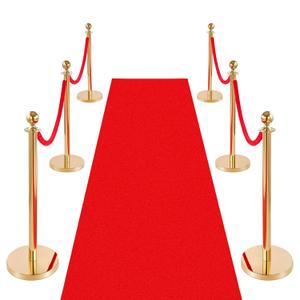 VEVOR Stanchions and Velvet Ropes 6Pcs, Hollow Base with Stainless Steel Post & 26.25ft Carpet, 4 Red Velvet Ropes, Crowd Control Barriers Gold Stanchions, Red Carpet Runner Poles for Party Supplies