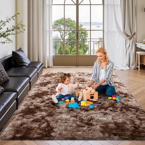 FinRec Brown Rugs for Bedroom Living Room, 3x5 Feet Plush Fluffy Shag Area Rug, Non-Slip Fuzzy Furry Shaggy Rug for Kids Room Dorm Room Home Decor, High Pile Soft Floor Carpet