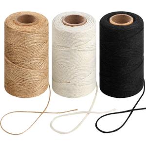 984 Ft Twine String, Natural Jute Twine, 2mm White Cotton Rope, 10ply Black Cotton for Crafts, Art, Gardening Plants, Gift Wrapping, Decoration, Packing String Bulk(3 Rolls)