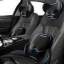 Car Lumbar Support Pillow and Neck Pillow kit for Back & Neck Pain Relief Ergonomic Memory Foam Car Seat Headrest & Lumbar Cushion with Adjustable Strap for Driving Seat/Office Chair Black, 1