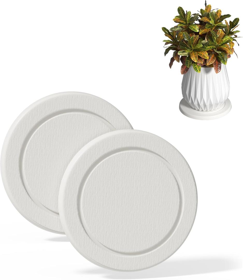 Plant Saucer Flower Pot Saucers Plant Trays for Pots Instant Dry Diatomaceous Earth Round Plant Drip Trays for Indoors Keeping Counter and Floors Dry and Clean (2Pcs White Small)