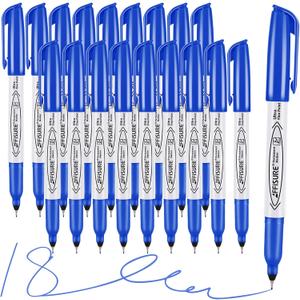 Blue Ultra Fine Point Permanent Markers, 18 Pack, 0.4 mm, Precision Extra Fine Tip for Detailed Writing, Art, Crafts & Labeling on Paper, Plastic, Glass, Metal, Waterproof, Fade-Resistant Ink