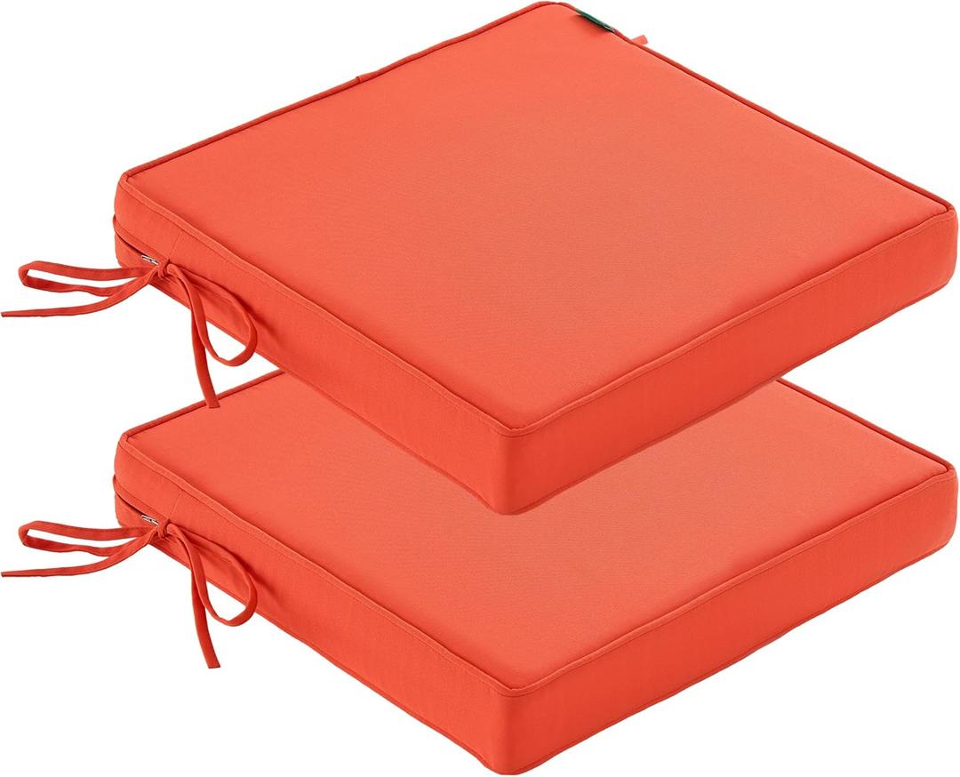 Patio Chair Cushions Waterproof Outdoor Seat Cushions for Patio Furniture Set of 2 with Ties, 22 x 22 Inch, Orange