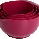 BoxedHome Nesting Plastic Mixing Bowl Set, 4 Piece Mixing Bowl Set with Pour Spouts, Size 1.7, 2.5, 3.5 and 4.5qt, for Prepping, Mixing, Baking, Cooking, Deep Carmine