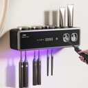 Toothbrush Holders for Bathrooms,Electric Toothbrush Holder Wall Mounted - 6 Brush/3 Cup,Automatic Toothpaste Dispenser & Hot Dry,Smart Cleaning,Bathroom Storage Upgrade (Black)