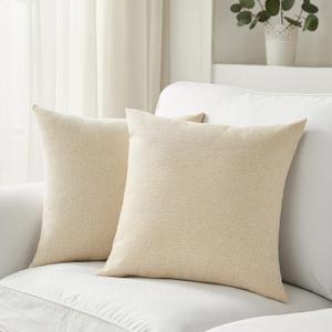 Meekio Set of 2 Light Beige Pillow Covers 22 x 22 Inch Farmhouse Boho Decorative Throw Pillow Covers Linen Cushion Covers for Sofa Couch Dcor
