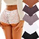 ALL OF SHE Sexy Underwear Panties for Women Cheeky V Waist Lace Boyshorts Lingerie Plus Size Underwear Gift Wife Women 5 Pack (3X-Large)