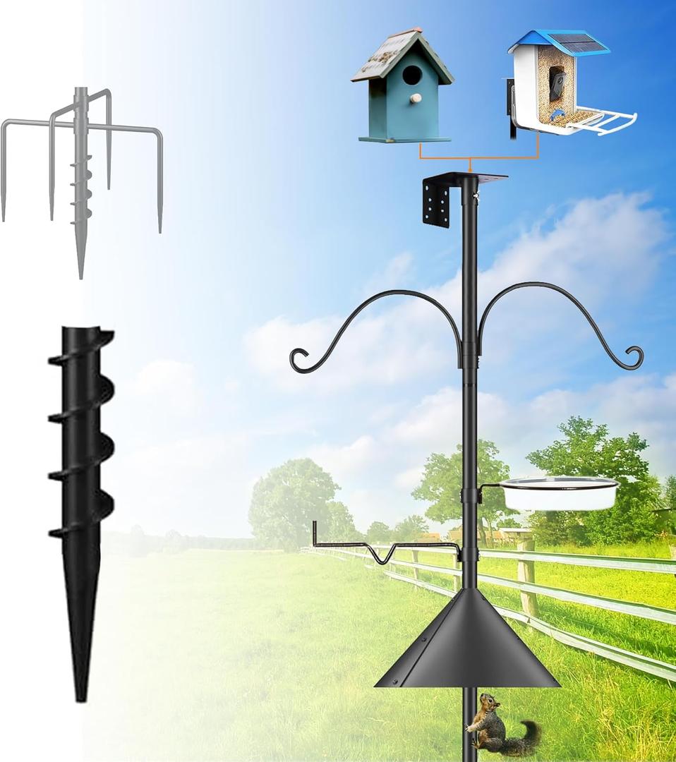 93 Inch Bird Feeder Pole, Outdoors Bird House Pole Kit for Smart Birds Feeder, Feeding Station Kits with Squirrel Guard Baffle, Bird Bath, Wild Birds Watching (Shape A)