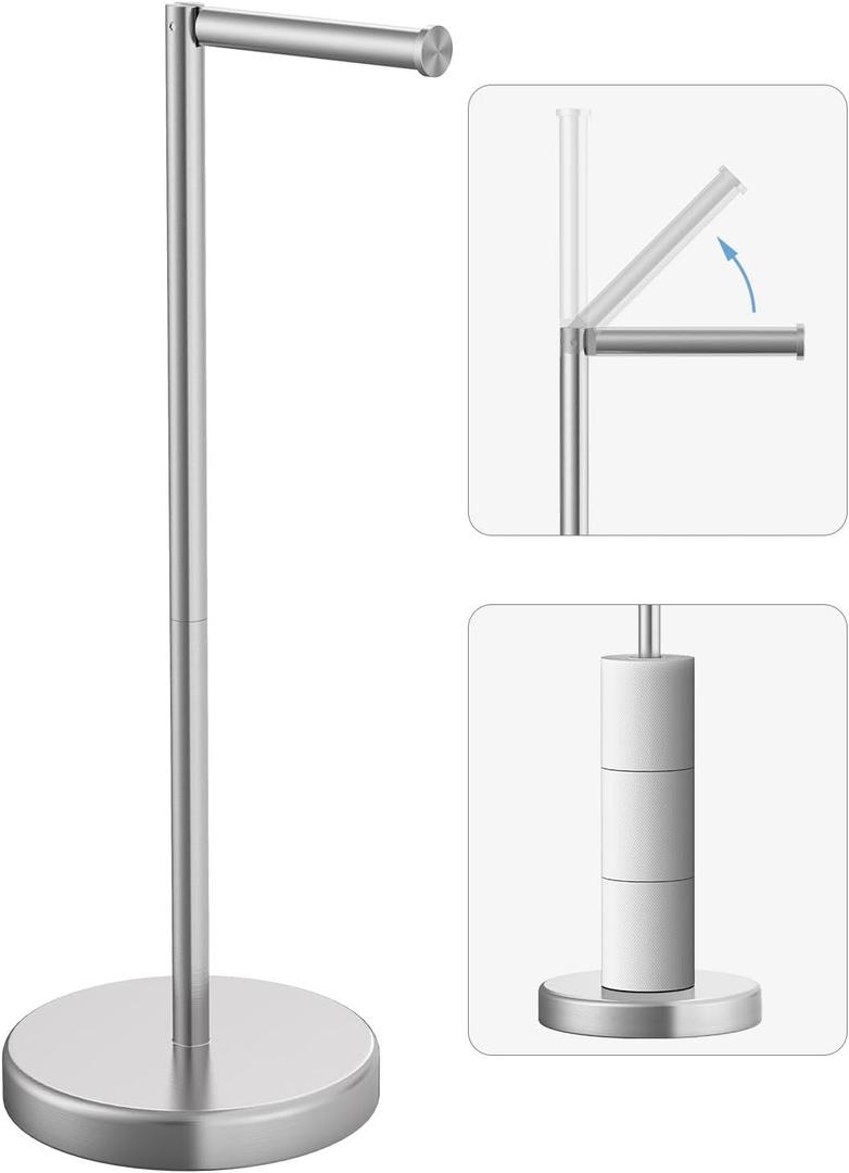 Brushed Nickel Toilet Paper Holder Stand, Freestanding Toilet Paper Holder for Bathroom, 304 Stainless Steel Rustproof Tissue Roll Holder Storage for 4 Rolls(Fits All Rolls)