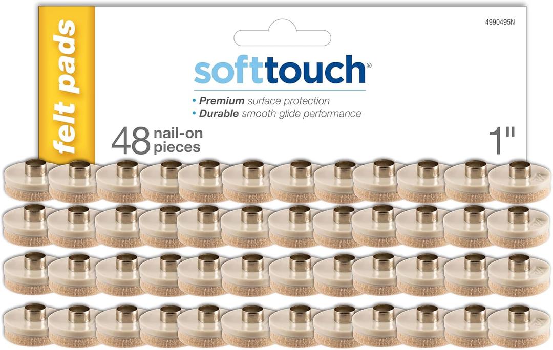 softtouch 1" Round Nail On Heavy Duty Felt Furniture Pads for Wood Furniture, Protect Hard Floor Surfaces from Scratches, Beige (48 Pack)