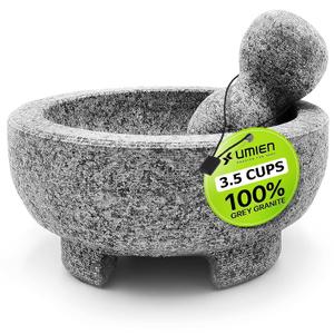 Umien Granite Mortar and Pestle Set - 100% Granite - 3.5-Cups - 8-Inch  Avocado Tool Included  Natural Stone Molcajete for Spices, Pestos, & Guacamole (Grey) - Stone Grinder - Guacamole