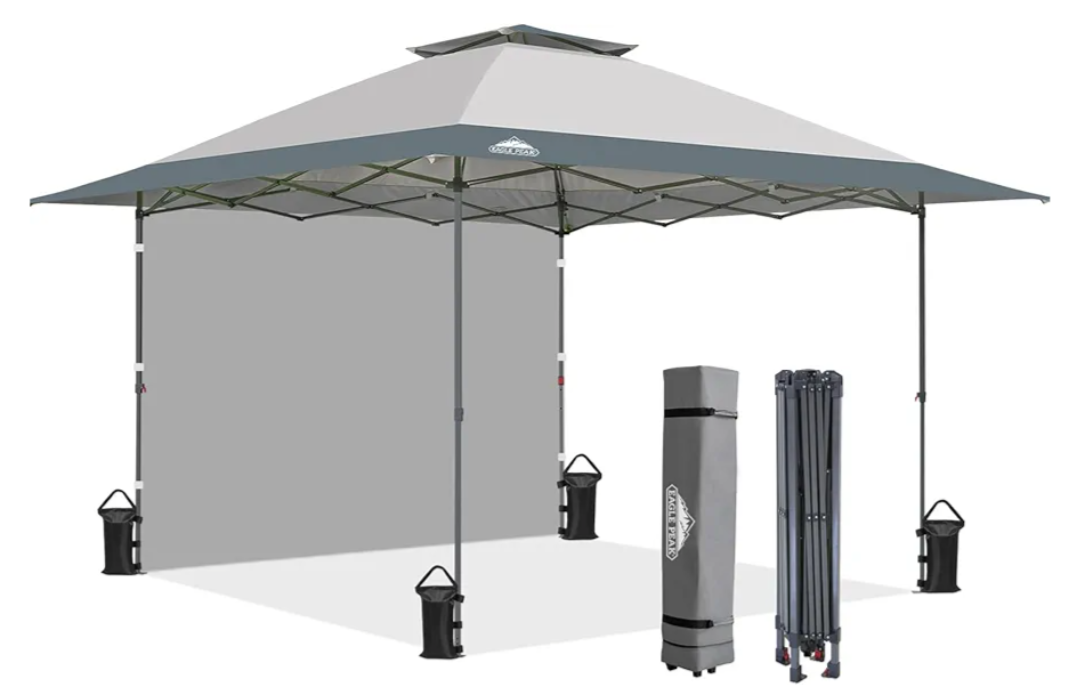 EAGLE PEAK 13x13 Pop up Canopy Tent w/One Wall, Instant Canopy Easy Set up Folding Shelter w/One Privacy Curtain, 169 Square Feet Sun Shade, Light Gray