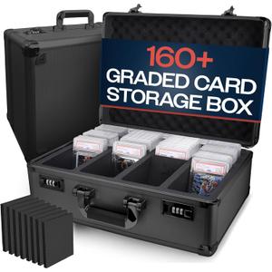 VALUN SLABPRO 160+ 4 ROW Graded Card Storage Box; Durable Sports, PSA Card Storage Box - Organizer Slab for Your Collection - For Baseball, Football, TCG, MTG Cards - Top Loader Design