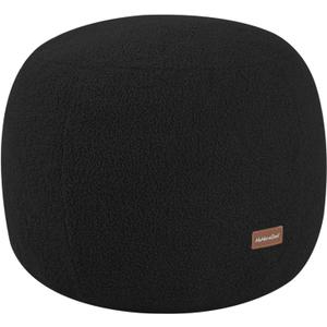 MeMoreCool Stuffed Round Pouf Ottoman Foot Rest, Floor Pouf Foot Stool with Soft Foam Chunk Filling, Small Round Ottoman Footstool Circle Footrest for Living Room, Black, 20"D x 20"W x 18"H