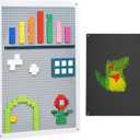 Vertical Building Brick Base Plate & Chalkboard Surface, 2-Sided Activity Panel and Blackboard for Kids&Toddlers Playroom, Compatible with All Major Block Brands (STD.)