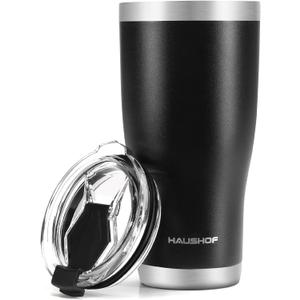 HAUSHOF 30 oz Tumbler, Stainless Steel Vacuum Insulated Coffee Tumbler Water Cup, Double Wall Travel Mug with Lid, Perfect for Hot and Cold Drinks (Black)