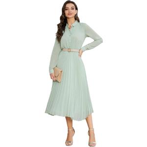 Business Casual Shirt Dress for Women Long Sleeves Pleated Midi Dresses with Belt (X-Small, Mint Green)