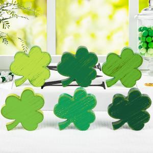 St. Patrick's Day Shamrock Decorations, Wooden Saint Patrick Day Tiered Tray Decor Set of 6, Green Clover Table Top Decoration for Home, Shelf, Door, Office Party (Retro)