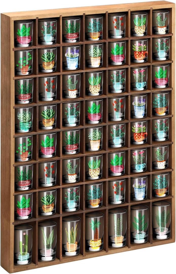 Barydat Shot Glass Display Case Wood Shot Glass shelf holder 56 Compartments Wall-mounted Rustic Bar Cabinet(Brown,1 Pcs) Barydat Shot Glass Display Case Wood Shot Glass shelf holder 56 Compartments Wall-mounted Rustic Bar Cabinet(Brown,1 Pcs)