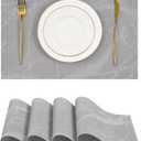 Leetaltree Reversible Marble Placemats Set of 4  Ships Flat and Stays Flat, Durable Washable Vinyl PVC Placemats, Heat Resistant, Easy Wipe Clean (Gray Marble Pattern)