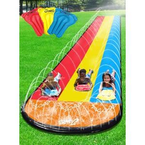 JAMBO Premium Triple Water Slide with 3 Bodyboards, 20Ft Heavy Duty Slip Splash and Slides-Advanced 3-Way Sprinkler System, Splash Pad Mat Backyard Summer Outdoor Water Toys n Long Slides for Kids