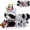 Harrycle 5 Pcs Raccoon Stuffed Animal Set Adorable Mommy Raccoon Plush with 4 Babies in Tummy Soft Cuddly Plushie for Birthday Woodland Party Decor(Lovely Style)
