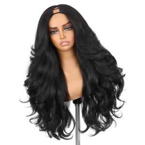 HANNE Yaki Curly V Part Wig Synthetic Half Wig U Part Wig 26 Inch Fluffy Wavy Filp Curls Heat Resistant 356F Glueless Beginner Friendly Hair Replacement Wigs for Black Women (Natural Black)