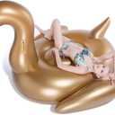 Jasonwell Giant Inflatable Golden Swan Pool Float with Fast Valves Summer Beach Swimming Pool Floatie Lounge Floating Raft Outdoor Party Decorations Toys for Adults (XXXL), 3X-Large