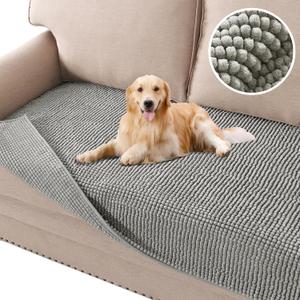 H.VERSAILTEX Plush Chenille Dog Bed Cover Thick Soft Sofa Cover for 3 Cushion Couch Anti Slip Couch Cover Furniture Protector for Dog, Pet, Cat (35" x 74", Dove)