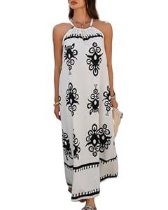 Womens Summer Maxi Dresses Casual Halter Sleeveless Floral Boho Beach Dress Travel Vacation Outfits Apricot, XL