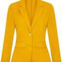 Blazers for Women Long Sleeve Notch Lapel Button Front Blazer Casual Work Office Suit Jackets with Pockets (Yellow, M)