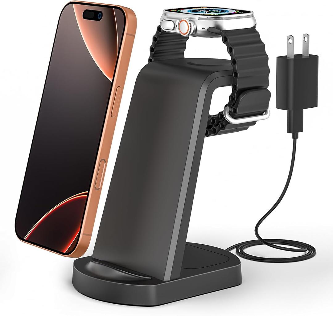 3 in 1 Wireless Charging Station for iPhone 16/15/14 Series, Apple Watch & AirPods 4/3/Pro - Fast Charging Dock with 1.5M USB Cable (Black)