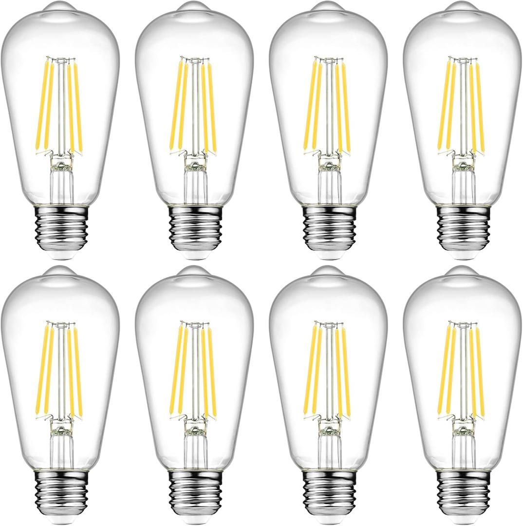 Ascher LED Edison Bulbs 6W, Equivalent 60W, High Brightness Cool White 4000K, 700 Lumens, ST58 Vintage LED Filament Bulbs with 80+ CRI, E26 Base, Non-Dimmable, Clear Glass, Pack of 8