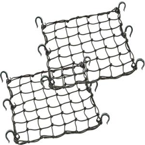 Small Cargo Net 15"x15" Stretches to 30"x30" with Thicken Hooks | Natural Latex Core, Tight 2x2 Mesh Heavy Duty Bungee Net for Motorcycle Helmet, Bike, ATV, UTV, Luggage (Black, 2 Pack)