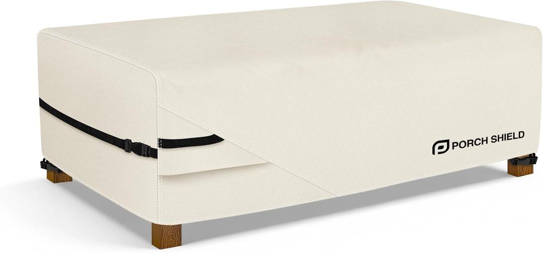 Porch Shield Patio Coffee Table Cover - Waterproof Outdoor Furniture Rectangular Small Table Covers 48 x 26 inch, Beige