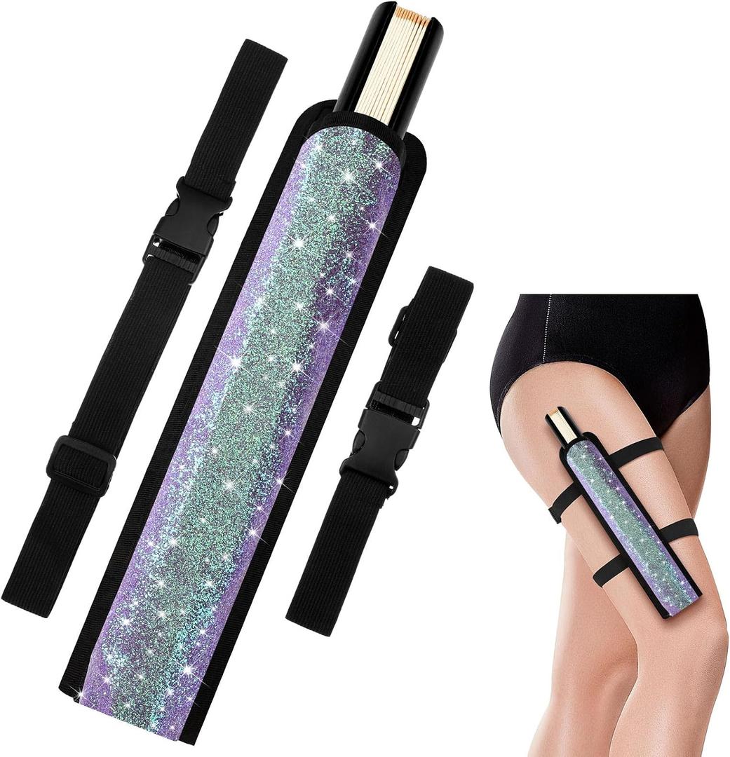 Summer Rave Fan Holster Rave Fan Holder Folding Hand Pouch Foldable Sleeves with Waist Belt for Line Dancing Thigh Party (Purple Bling)