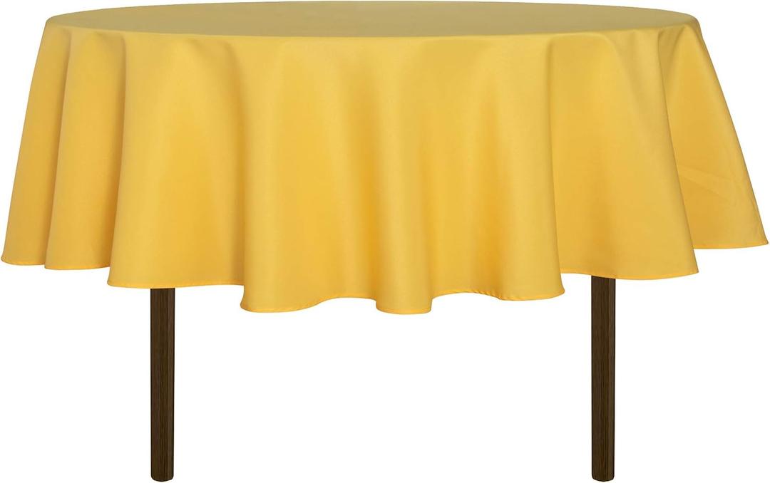 sancua Round Tablecloth - 60 Inch - Water Resistant Spill Proof Washable Polyester Table Cloth Decorative Fabric Table Cover for Dining Table, Buffet Parties and Camping, Yellow