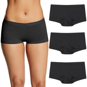 Maidenform Women's Boyshort Underwear, Stretch Cotton Boyshort Panties for Women, Assorted, 3-pack (Medium, Black/Black/Black)
