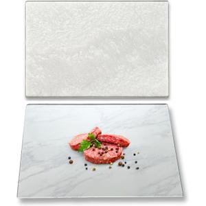 2-Piece Set Marble Cutting Board & Tempered Glass Cutting Board Cover, Non-Toxic Marble Serving Tray Slab, Scratch Resistant & Protects Countertops, Multifunctional & Safe