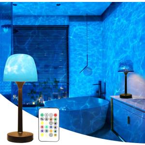 Waterproof Shower Lamp Cordless, Rechargeable Shower Light with 16 Color Ocean Wave Lights Projector, Rechargeable Bathroom Lamp with Touch & Remote Control,Spa-Like Mood Light for Bathtub/Shower